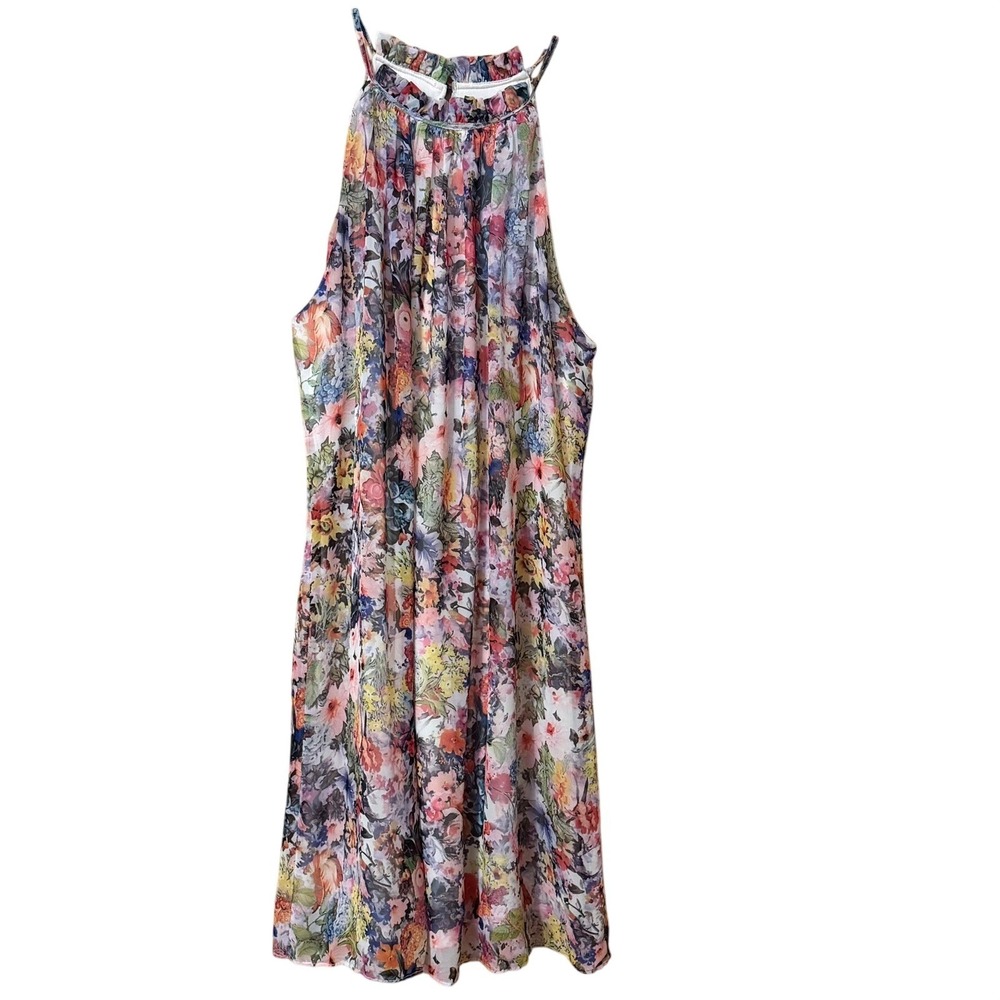 Be by Chetta B Floral Halter Dress 12 Ruffle Chiffon Garden Party Wedding Guest